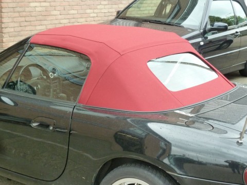 Softtop Mazda MX5 NB stof rood, glazen verw. ruit